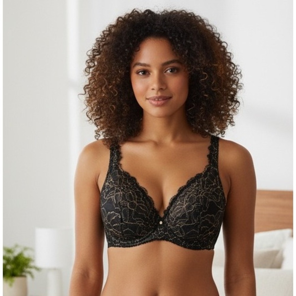 City Chic Abby UW Bra Black Floral Lace Underwire Plus Size 44C Boudoir NWT